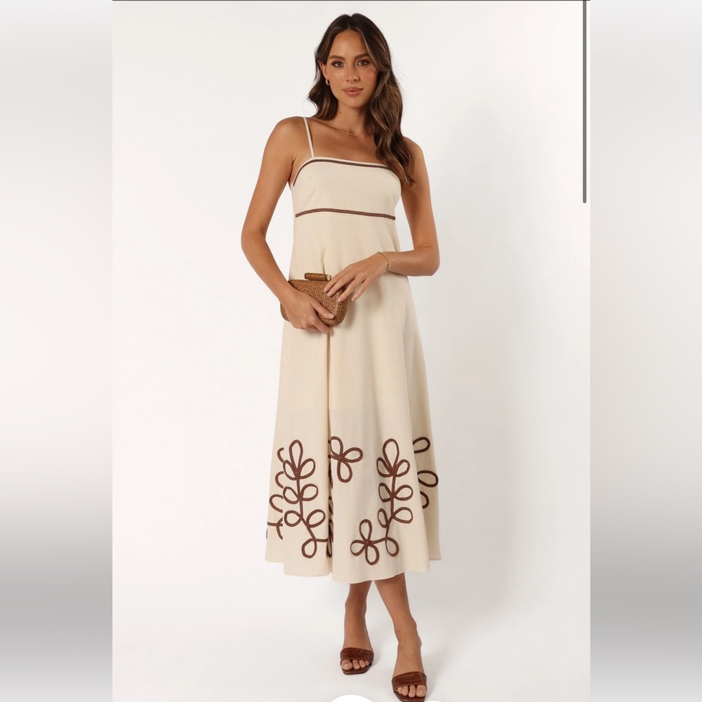 Lulu's Cream and Brown Midi Dress